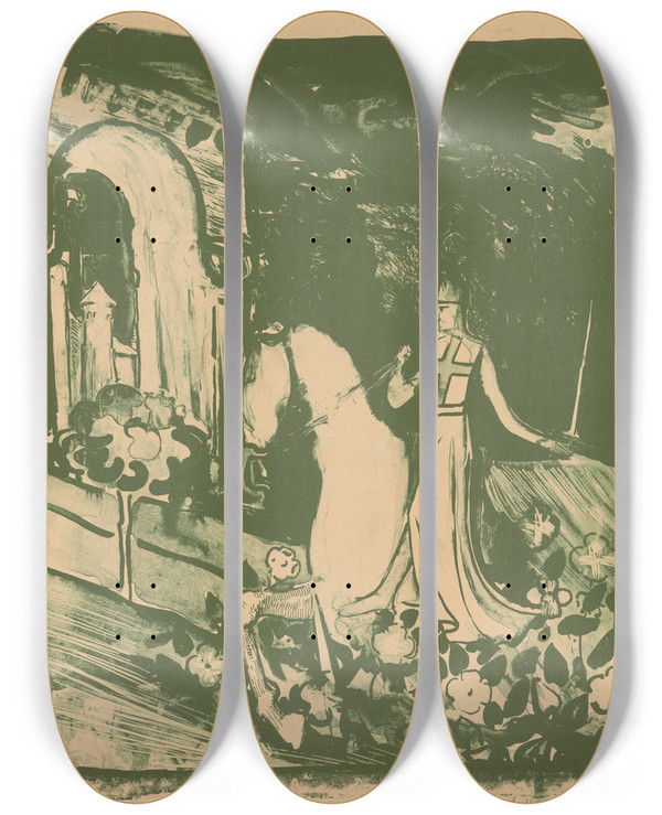 Triptych art skateboard deck of Antoon Derkinderen Ridder Te Paard by Antoon Derkinderen (1859-1925)