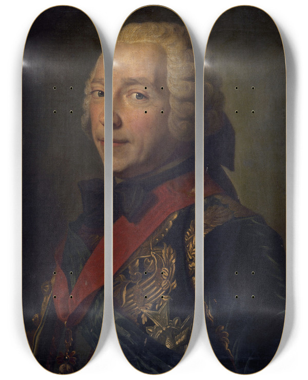 Triptych art skateboard deck of Mauricequentin De La Tour Portrait De Charleslouisauguste Fouquet Duc De Belleisle 16841761 Marchal De France by Maurice-Quentin de La Tour (1704-1788)