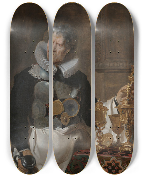 Triptych art skateboard deck of Cornelis De Vos Abraham Grapheus by Cornelis de Vos (1584-1651)