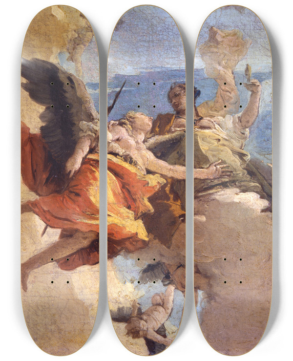 Triptych art skateboard deck of Giovanni Battista Tiepolo Allegory Of Virtue And Nobility by Giovanni Battista Tiepolo (1696-1770)