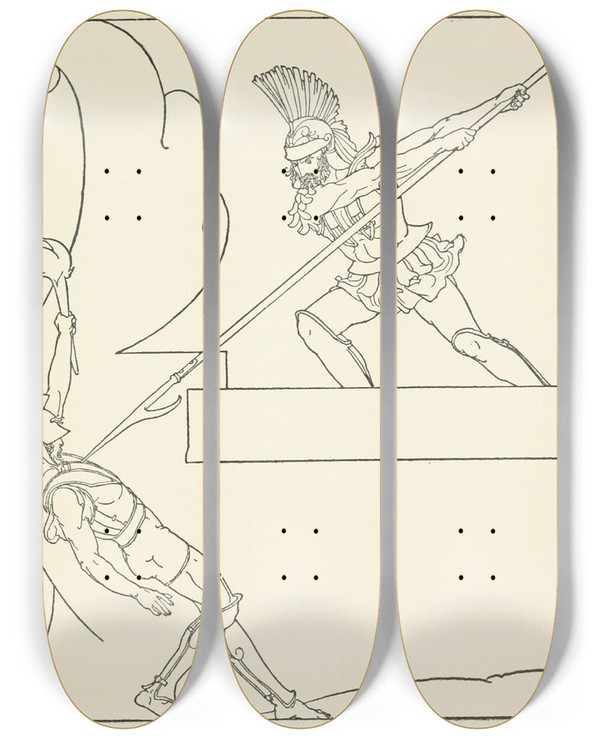 Triptych art skateboard deck of Padraic Colum The Childrens Homer Pl 19 by Padraic Colum (1881-1972)