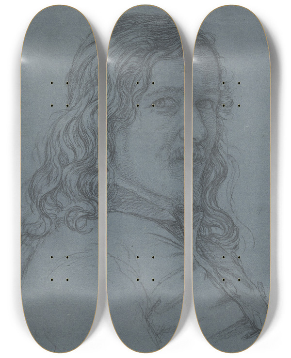 Triptych art skateboard deck of Angilbert Gbel Jugendbildnis Des Philologen Und Studienrates Heinrich Nabert by Angilbert Gobel (1821-1882)