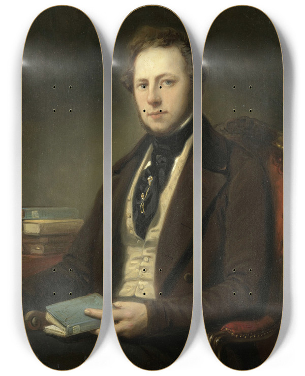 Triptych art skateboard deck of Nicolaas Pieneman Portrait Of A Man Perhaps Petrus Augustus De Genestet 18291861 by Nicolaas Pieneman (1809-1860)