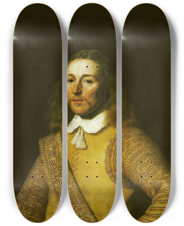 Triptych art skateboard deck of Bartholomeus Van Der Helst Portrait Of An Officer by Bartholomeus van der Helst (1613-1670)