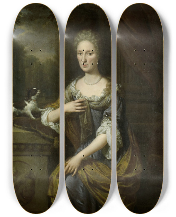 Triptych art skateboard deck of Jan Verkolje Portrait Of A Woman by Jan Verkolje (1650-1693)