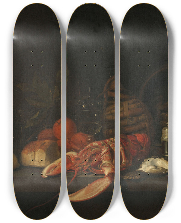 Triptych art skateboard deck of David Davidsz De Heem Still Life by David Davidsz De Heem (1570-1632)