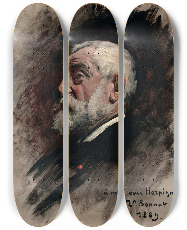 Triptych art skateboard deck of Lon Bonnat Portrait Dhenri Harpignies by Leon Bonnat (1833-1922)