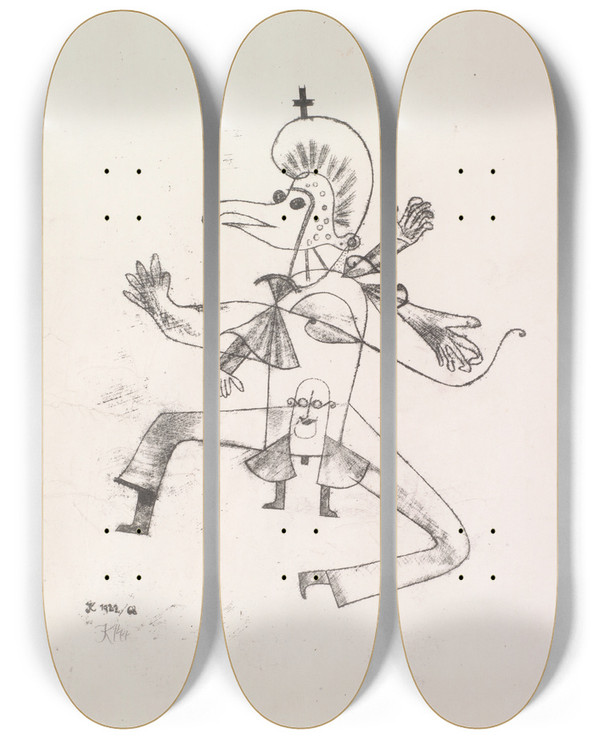 Triptych art skateboard deck of Paul Klee Narretei_1 by Paul Klee (1879-1940)