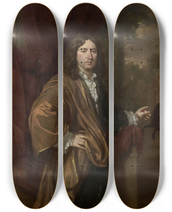 Triptych art skateboard deck of Jan Verkolje Portrait Of A Man by Jan Verkolje (1650-1693)
