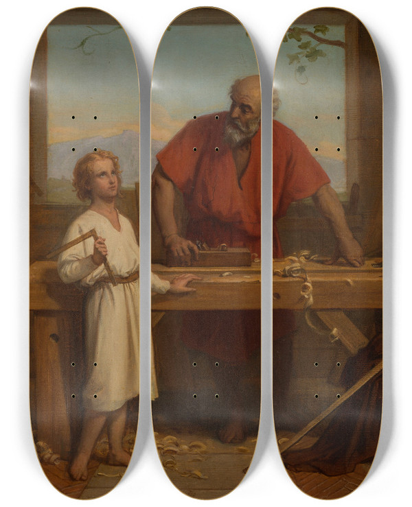Triptych art skateboard deck of Jules Richomme Saint Joseph Et Lenfant by Jules Richomme (1818-1903)