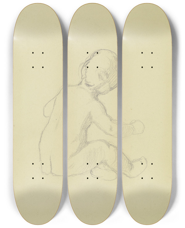 Triptych art skateboard deck of Jakob Becker Study Of A Child_1 by Jakob Becker (1810-1872)