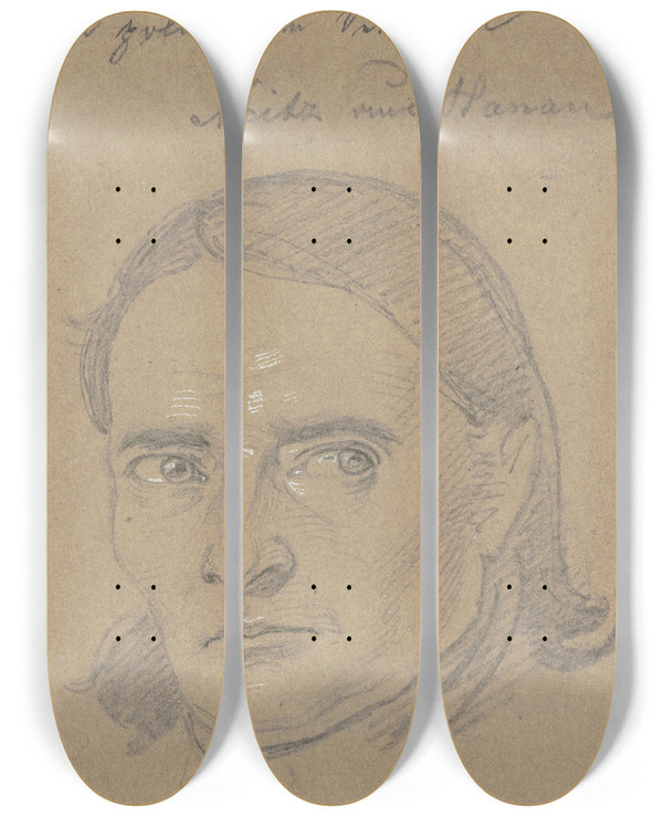 Triptych art skateboard deck of Carl Hoff Politischer Gefangener Aus Hanau Zu Kassel_1 by Carl Hoff (1807-1862)