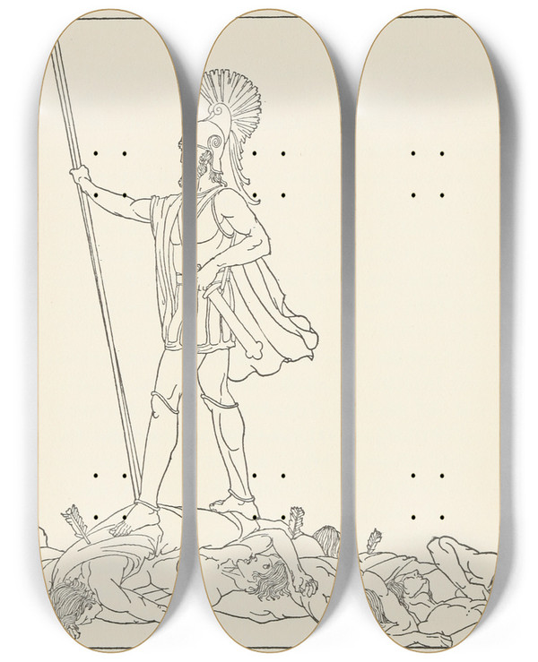 Triptych art skateboard deck of Padraic Colum The Childrens Homer Pl 58 by Padraic Colum (1881-1972)