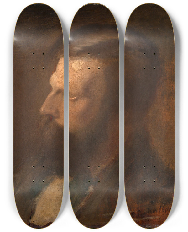 Triptych art skateboard deck of Pierre Puvis De Chavannes Portrait Dhomme_1 by Pierre Puvis De Chavannes (1824-1898)