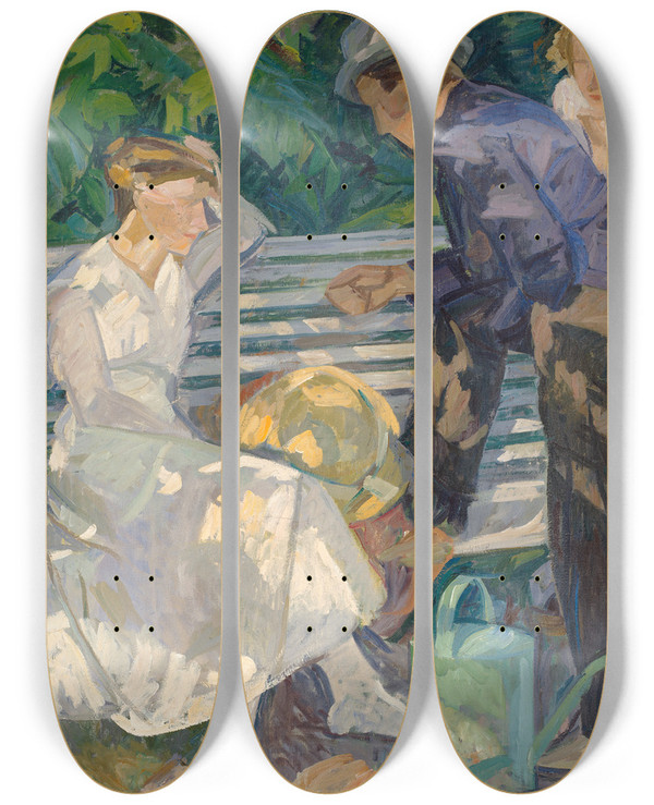 Triptych art skateboard deck of Edvard Weie In The Vicars Garden Christians by Edvard Weie (1879-1943)