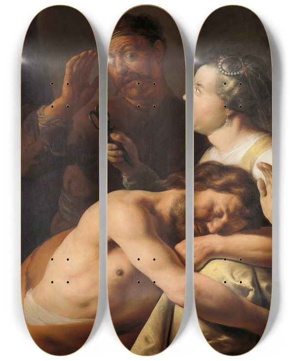 Triptych art skateboard deck of Jan Lievens Samson And Delilah by Jan Lievens (1607-1674)