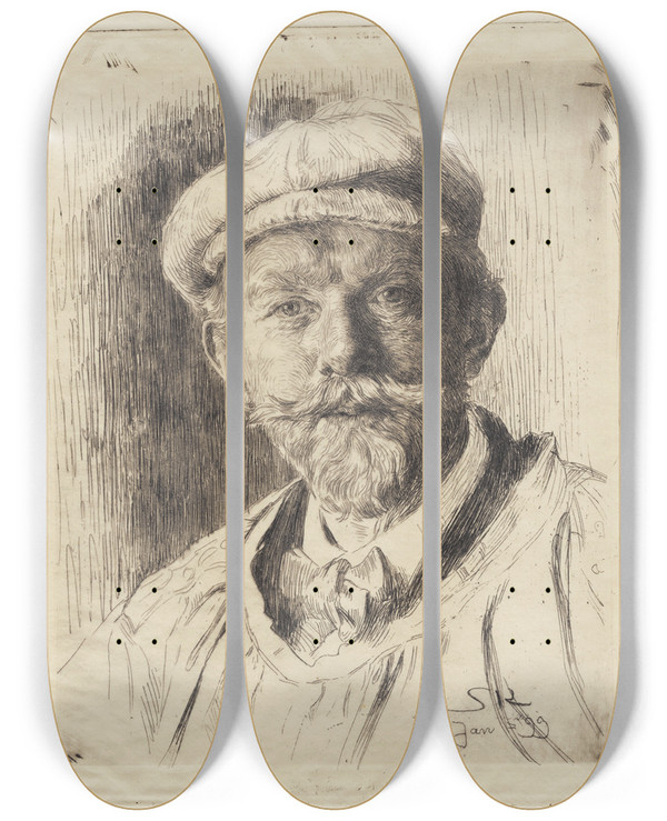 Triptych art skateboard deck of Peder Severin Kryer Selvportrt_1 by Peder Severin Kroyer (1851-1909)