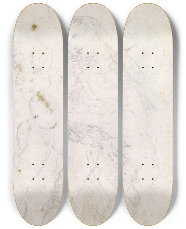 Triptych art skateboard deck of Leonardo Da Vinci Study Of A Madonna Verso by Leonardo da Vinci (1452-1519)