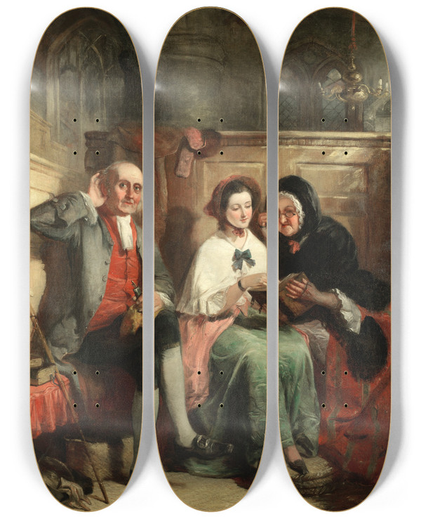 Triptych art skateboard deck of William Powell Frith Following The Sermon by William Powell Frith (1819-1909)