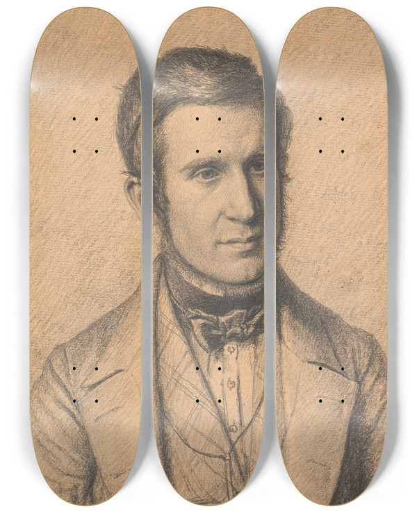 Triptych art skateboard deck of Christen Kbke Portrt Af Kunstnerens Kones Broder Christen Christensen Kbke 18171846 by Christen Kobke (1810-1848)
