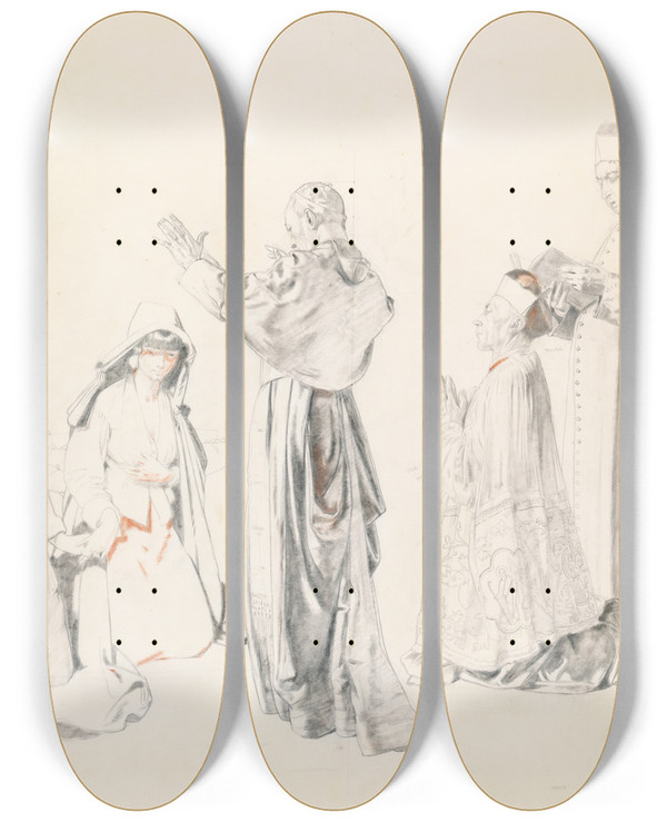 Triptych art skateboard deck of William Orpen A Priest Blessing A Couple Study For The Western Wedding by William Orpen (1878-1931)