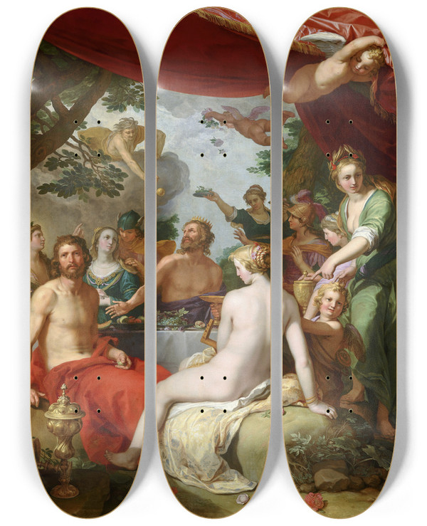 Triptych art skateboard deck of Abraham Bloemaert The Feast Of The Gods At The Wedding Of Peleus And Thetis by Abraham Bloemaert (1564-1651)