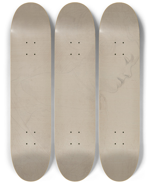 Triptych art skateboard deck of Carl Anton Reichel Weiblicher Kopf Nach Rechts by Carl Anton Reichel (1874-1944)