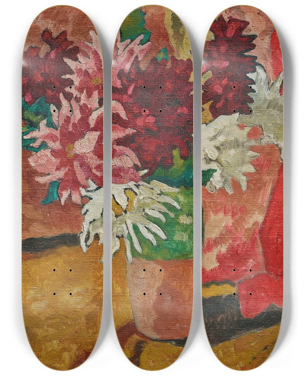 Triptych art skateboard deck of Louis Valtat Bouquet De Dalhias by Louis Valtat (1869-1952)