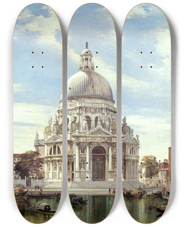 Triptych art skateboard deck of Edward William Cooke Santa Maria Della Salute Venice by Edward William Cooke (1811-1880)