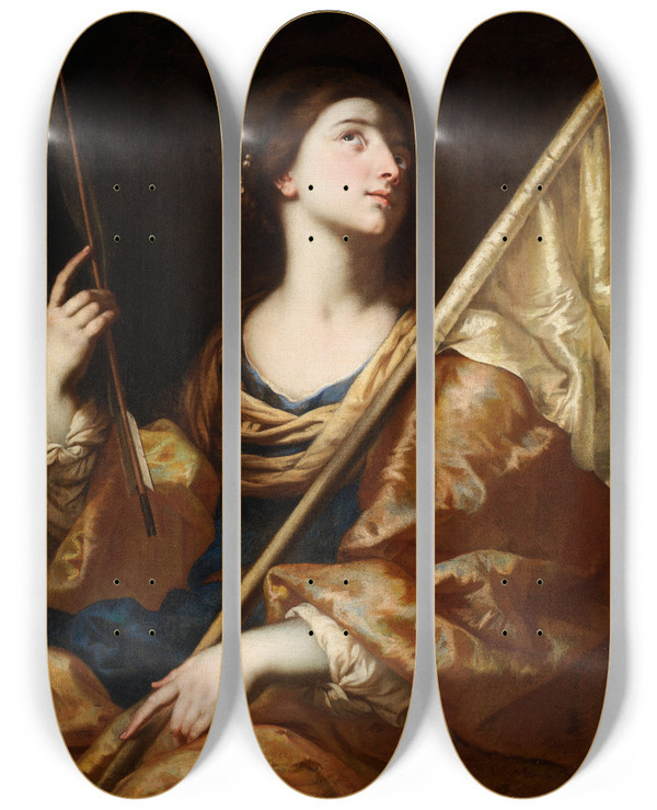 Triptych art skateboard deck of Bernardo Cavallino Saint Ursula by Bernardo Cavallino (1616-1656)