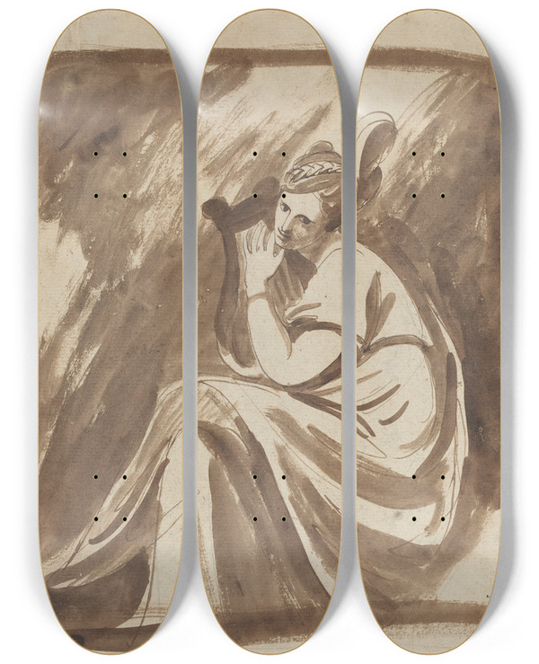 Triptych art skateboard deck of George Romney Lady Hamilton Playing A Lyre by George Romney (1734-1802)