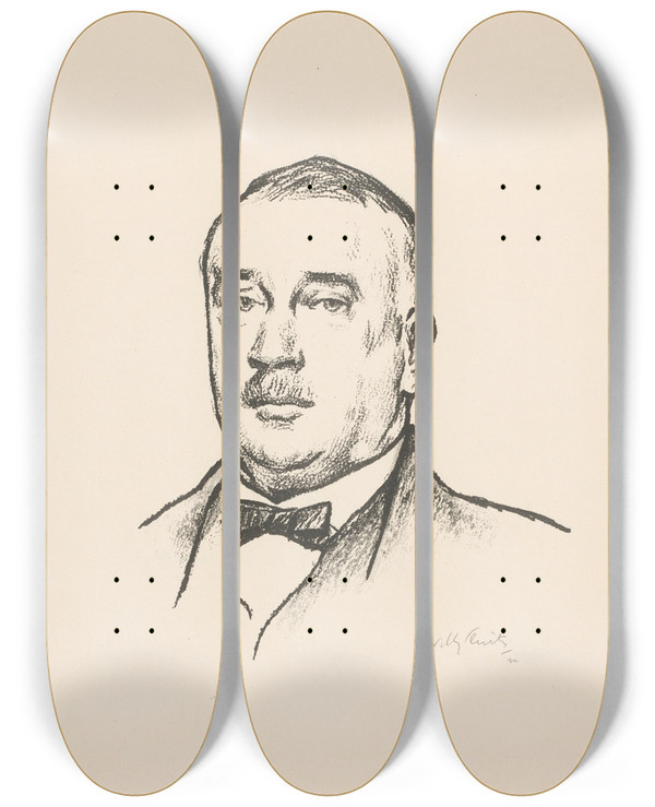 Triptych art skateboard deck of Willy Sluiter Portret Van Eltjo Aldegondus Van Beresteyn by Willy Sluiter