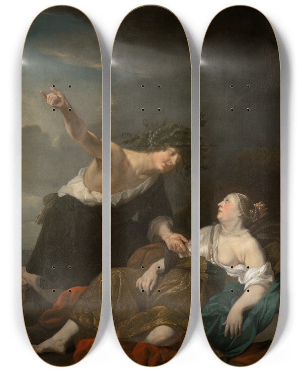 Triptych art skateboard deck of Jacob Van Loo Bacchus Andariadne_1 by Jacob Van Loo (1614-1670)