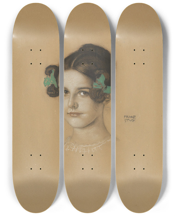 Triptych art skateboard deck of Franz Von Stuck Daughter Mary Stuck by Franz Von Stuck (1863-1928)