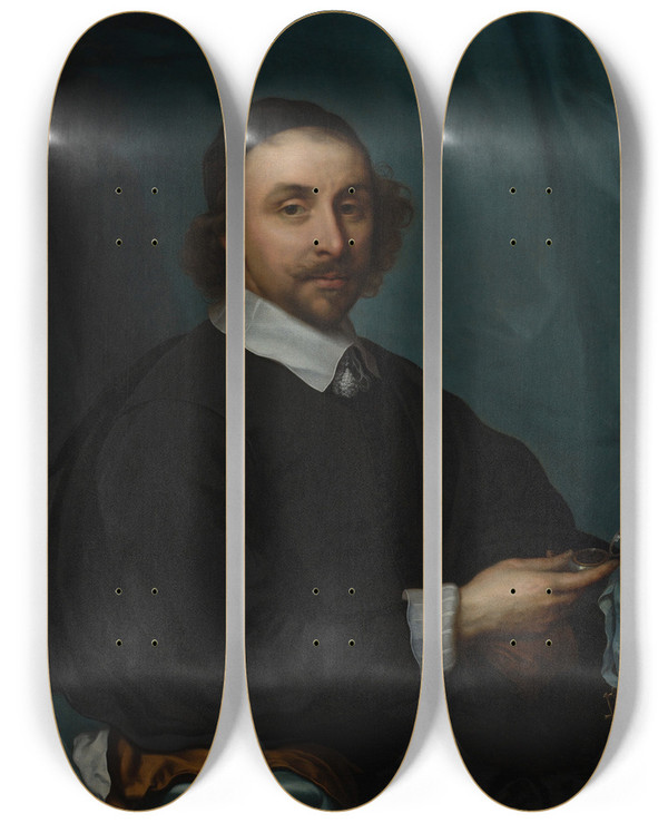 Triptych art skateboard deck of Cornelis Jonson Van Ceulen The Younger Portrait Of A Man With A Watch by Cornelis Jonson van Ceulen the Younger (1634-1715)