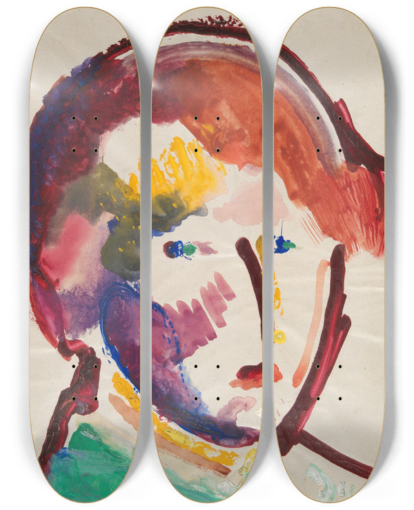 Triptych art skateboard deck of Gustaw Gwozdecki Head_1 by Gustaw Gwozdecki (1880-1935)