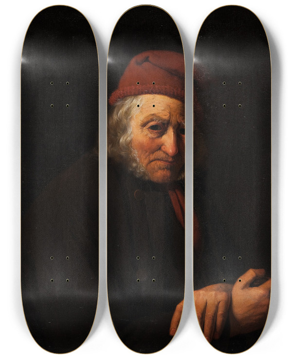 Triptych art skateboard deck of Peter Julius Larsen Portrait Of An Old Sailor by Peter Julius Larsen (1818-1852)