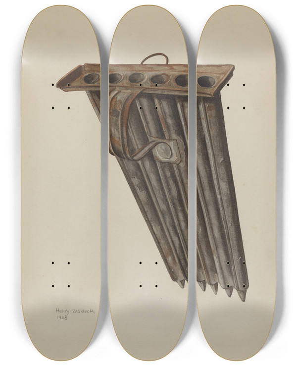 Triptych art skateboard deck of Henry Waldeck Candle Mold by Henry Waldeck
