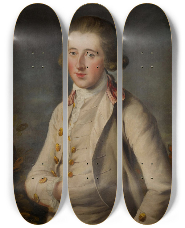 Triptych art skateboard deck of John Russell Portrait Of Ayoung Man Said To Be Peter Speirs by John Russell (1745-1806)
