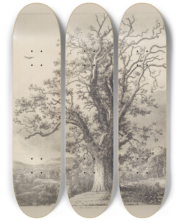 Triptych art skateboard deck of Jacob George Strutt The Wallace Oak by Jacob George Strutt (1784-1867)