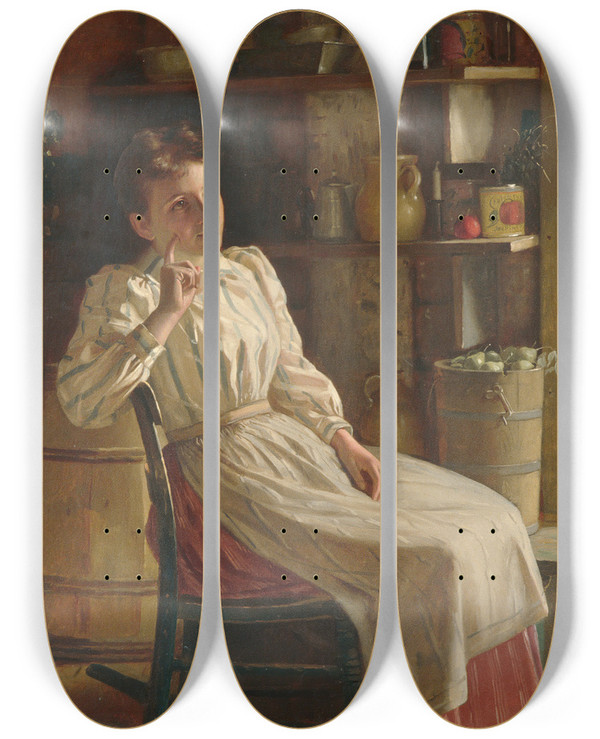 Triptych art skateboard deck of John George Brown Meditation_1 by John George Brown (1831-1913)