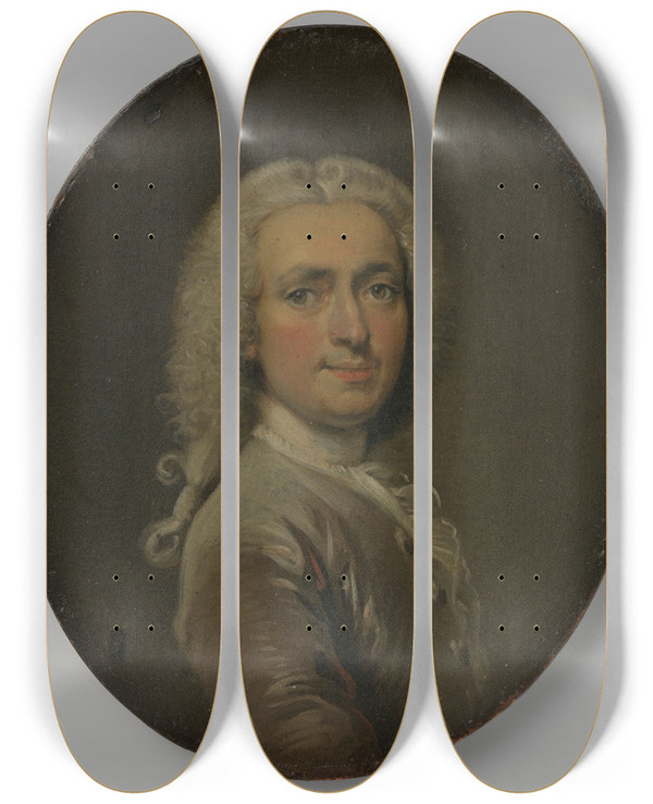 Triptych art skateboard deck of Cornelis Troost Selfportrait_2 by Cornelis Troost (1696-1750)