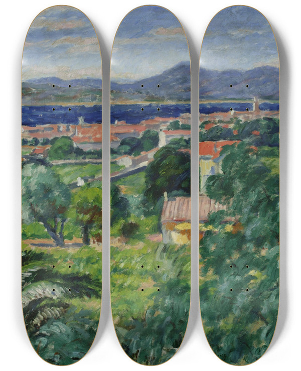 Triptych art skateboard deck of Jzef Pankiewicz Landscape From Sainttropez by Jozef Pankiewicz (1866-1940)