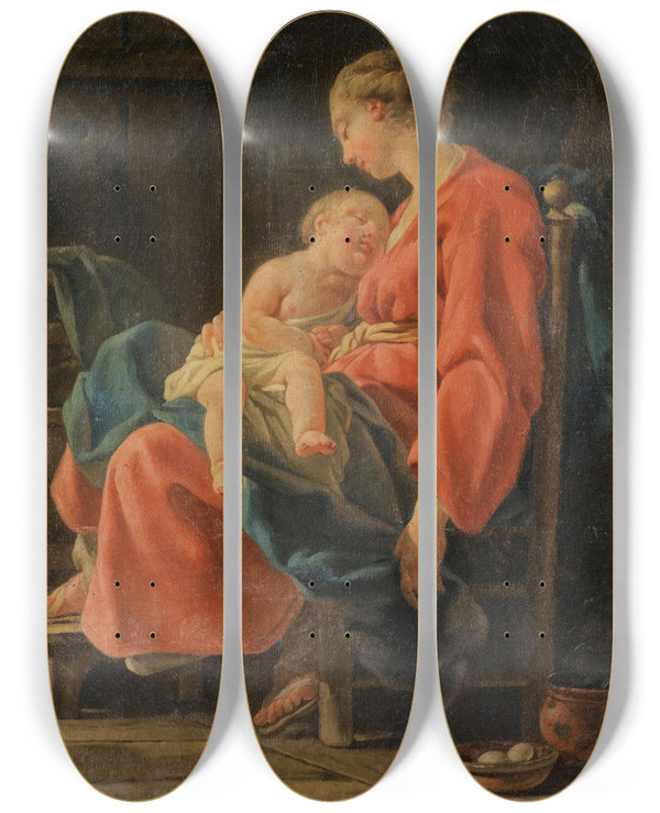 Triptych art skateboard deck of Nel Hall Le Doux Repos by Noel Halle (1711-1781)