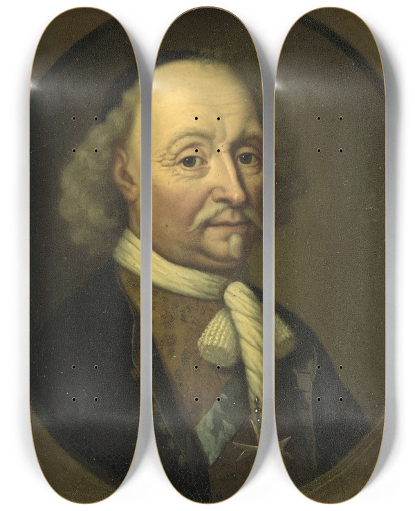 Triptych art skateboard deck of Michiel Van Musscher Portrait Of Johan Maurits 160479 Count Of Nassausiegen And Governor Of Brazil by Michiel Van Musscher (1645-1705)