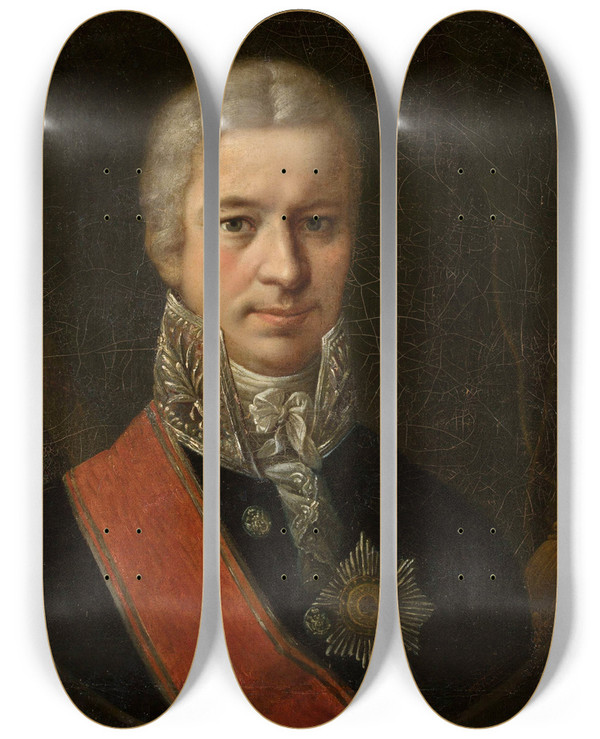 Triptych art skateboard deck of Jzef Brodowski Portrait Of Miczyski Voivode by Jozef Brodowski (1772-1853)