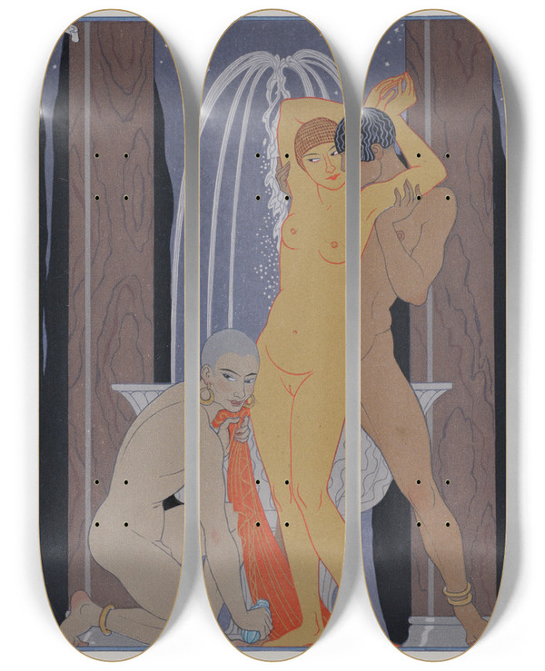 Triptych art skateboard deck of George Barbier Clodia Accompanying Her Brother by George Barbier (1882-1932)