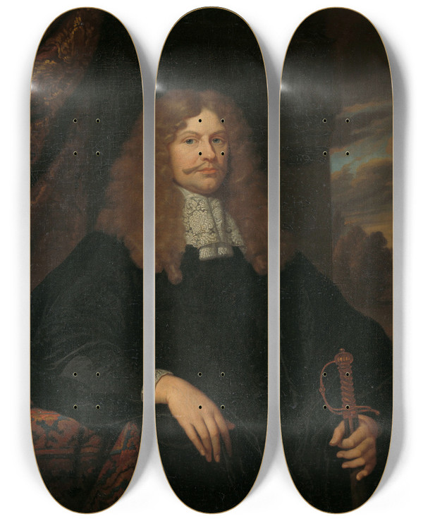 Triptych art skateboard deck of Caspar Netscher Portrait Of Cornelis Backer 163381 Councillor Alderman And Colonel Of The Amsterdam Militia by Caspar Netscher (1639-1684)