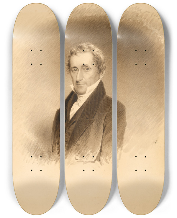 Triptych art skateboard deck of James Barton Longacre William Drayton by James Barton Longacre (1794-1869)
