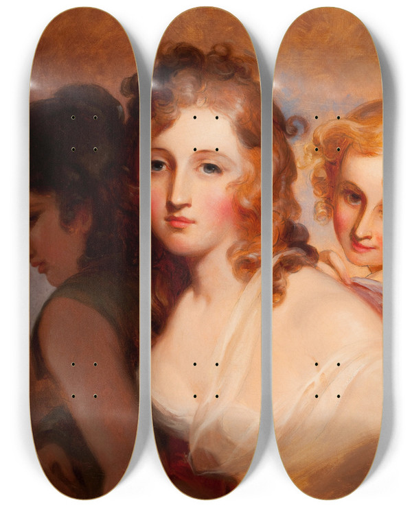 Triptych art skateboard deck of Thomas Sully The Hours by Thomas Sully (1783-1872)